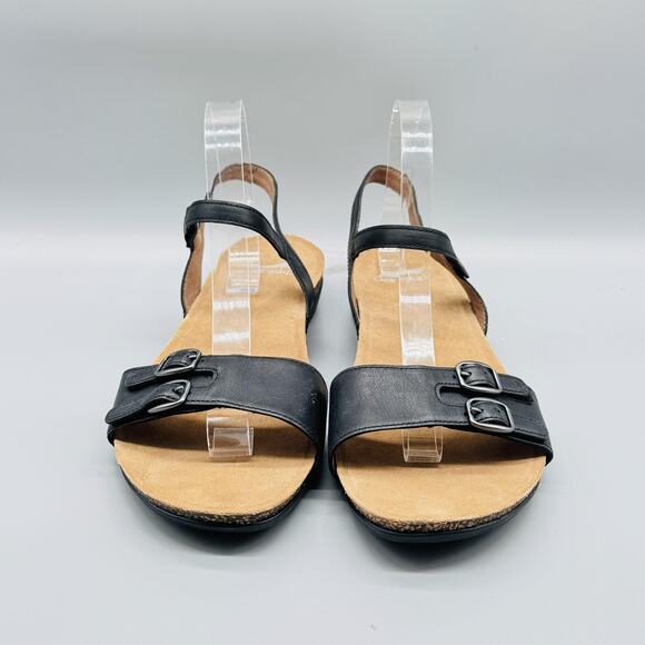 Dansko Sandals Womens 11.5 Black Leather Slingback Low Wedge Buckle Comfort - Picture 3 of 13